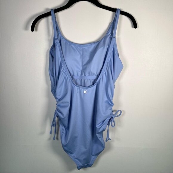 NWT Hurley Light Blue One Piece Swimsuit Front Logo Ruched Sides HURN23017 Sz L - Picture 3 of 14